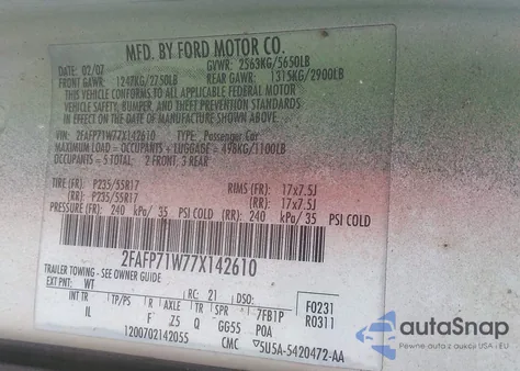 2007 Ford Crown Victoria Police/Police Interceptor from USA, damaged, VIN 2FAFP71W77X142610